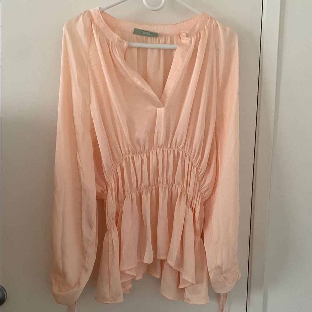 Peach Blouse with Ruched Detailing
